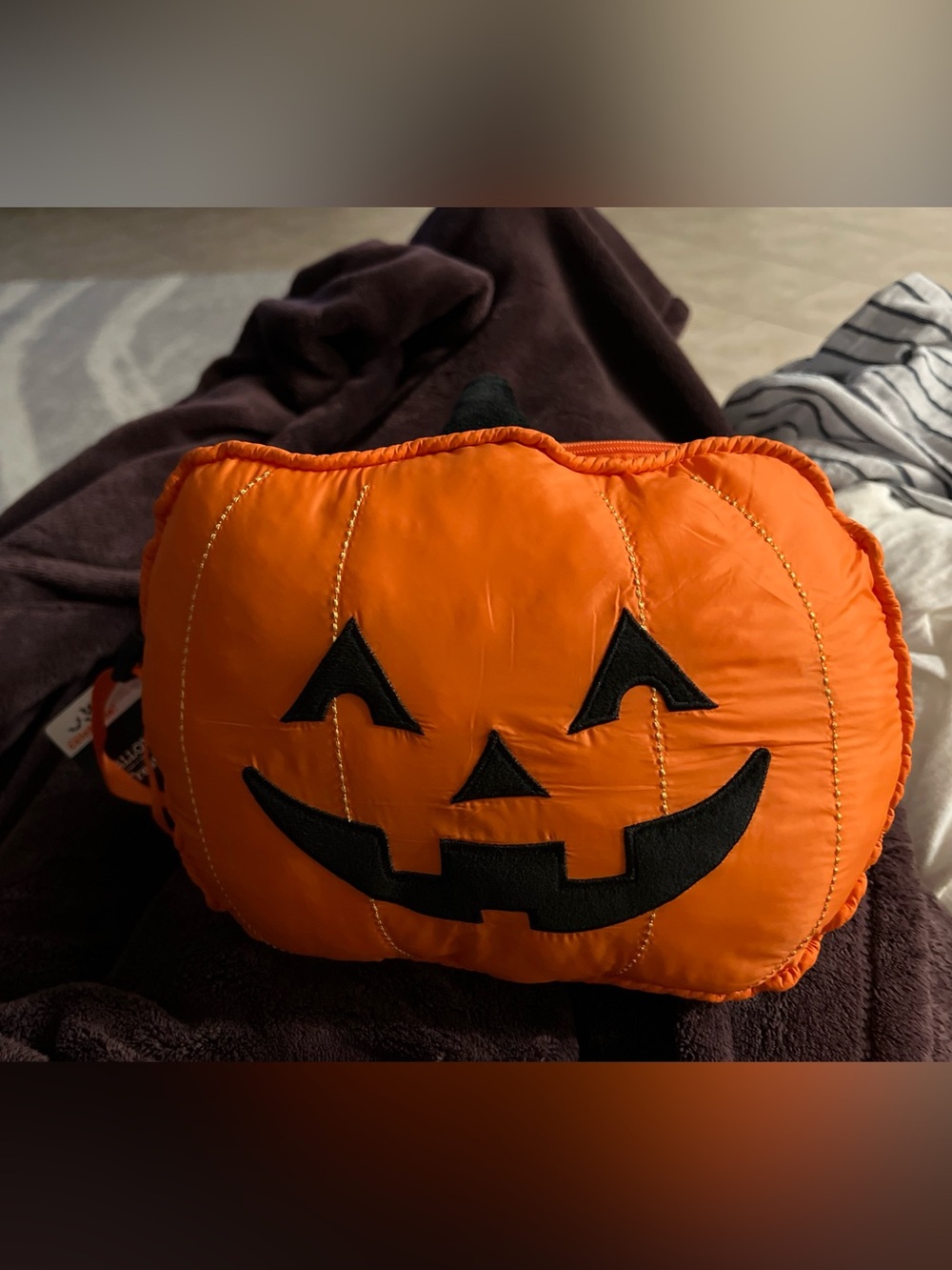 Plush Jack-o'-Lantern Zippered Treat Bag 10”x 8” Halloween Fanny Pack‎